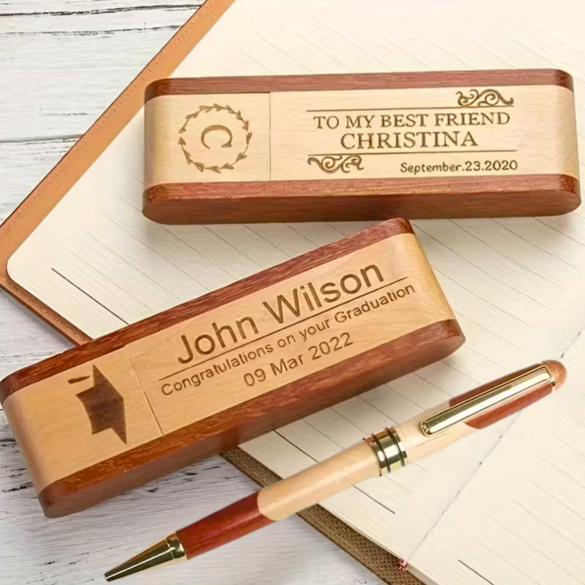 Personalised Engraved Wooden Pen with Case