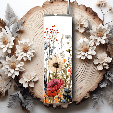 Wildflower 20 oz Skinny Tumbler – Stainless Steel Insulated Cup with Reusable Metal Straw