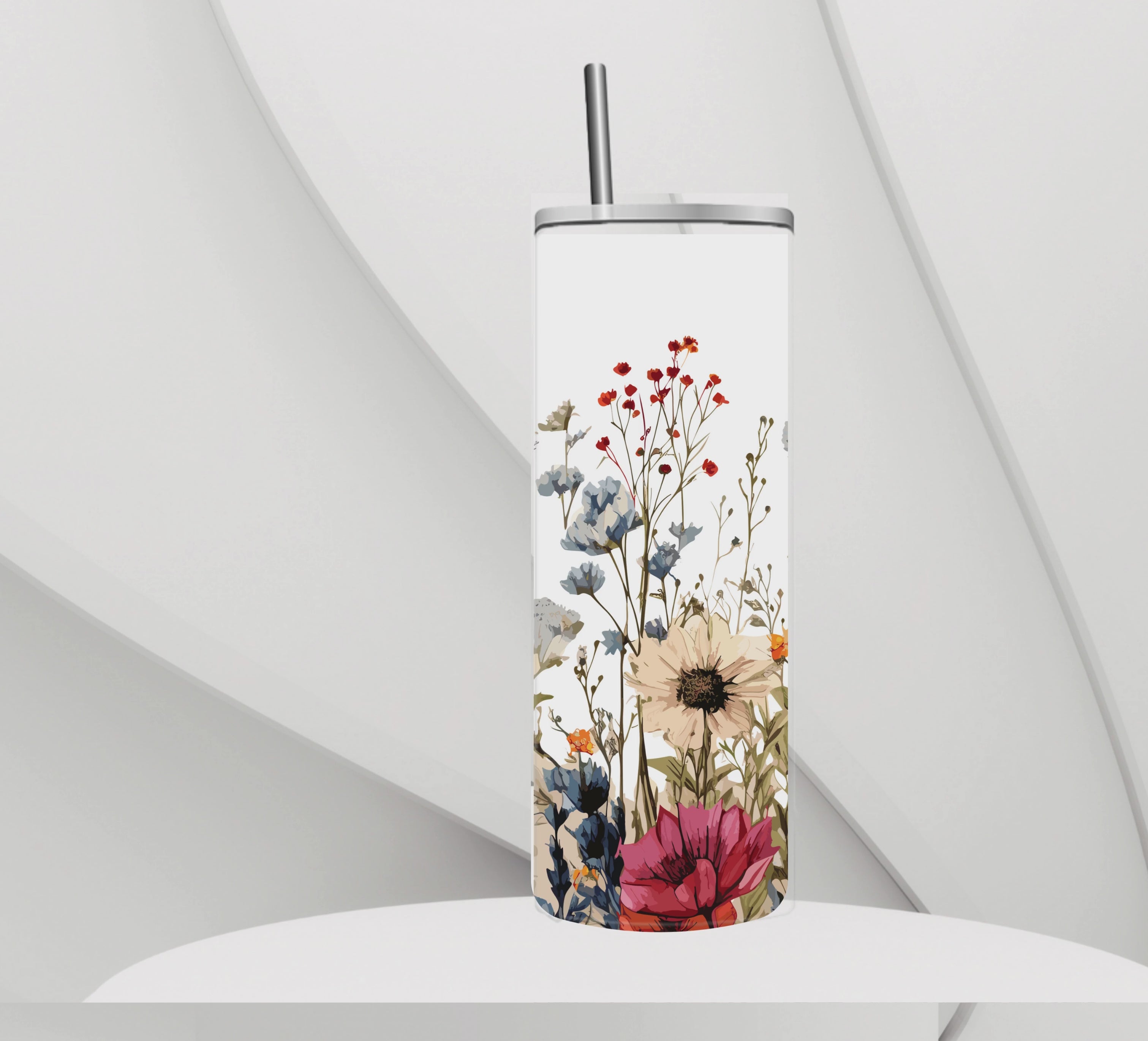 Wildflower 20 oz Skinny Tumbler – Stainless Steel Insulated Cup with Reusable Metal Straw